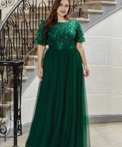 Ever-Pretty US Plus Size Sequin Bodice Long Formal Evening Dresses SHOP BY OCCASION