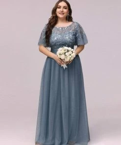 Ever-Pretty US Custom Size Women's A-Line Sequin Leaf Maxi Prom Dress With Sleeves