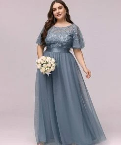Ever-Pretty US Plus Size Women's Embroidery Evening Dresses With Short Sleeve SHOP BY OCCASION