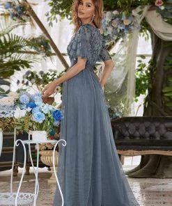 Ever-Pretty US Custom Size Women's A-Line Sequin Leaf Maxi Prom Dress With Sleeves