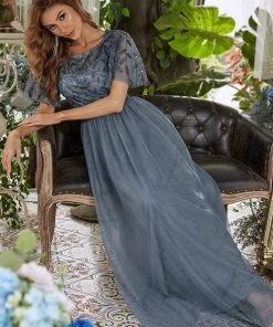 Ever-Pretty US SHOP BY OCCASION Women's A-Line Sequin Leaf Maxi Prom Dress With Sleeves