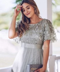 Ever-Pretty US SHOP BY OCCASION Women's A-Line Short Sleeve Embroidery Floor Length Evening Dresses