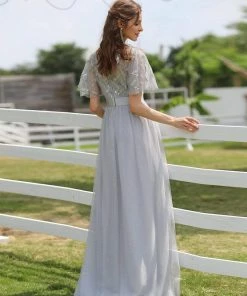 Ever-Pretty US Custom Size Women's A-Line Sequin Leaf Maxi Prom Dress With Sleeves