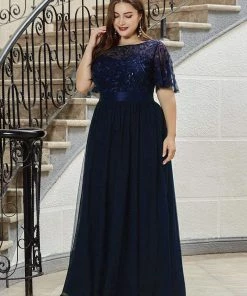 Ever-Pretty US Custom Size Women's A-Line Sequin Leaf Maxi Prom Dress With Sleeves