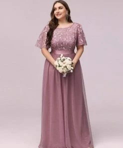 Ever-Pretty US Plus Size Women's Embroidery Evening Dresses With Short Sleeve SHOP BY OCCASION