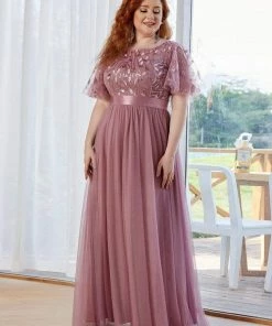 Ever-Pretty US Custom Size Women's A-Line Sequin Leaf Maxi Prom Dress With Sleeves