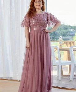 Ever-Pretty US Plus Size Women's Embroidery Evening Dresses With Short Sleeve SHOP BY OCCASION