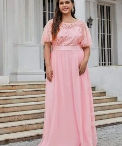 Ever-Pretty US SHOP BY OCCASION Women's A-Line Short Sleeve Embroidery Floor Length Evening Dresses