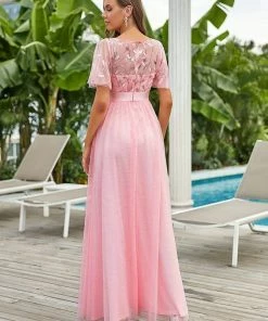 Ever-Pretty US Custom Size Women's A-Line Sequin Leaf Maxi Prom Dress With Sleeves