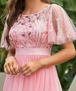 Ever-Pretty US Custom Size Women's A-Line Sequin Leaf Maxi Prom Dress With Sleeves