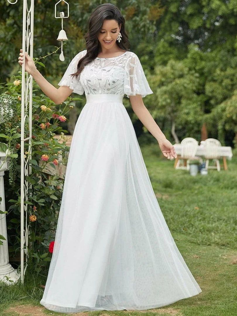 Ever-Pretty US Summer Dresses 2022 Elegant A-Line Short Sleeve Sequin Leaf Causal Wedding Dress 4 Ever-Pretty US Summer Dresses 2022 Elegant A-Line Short Sleeve Sequin Leaf Causal Wedding Dress