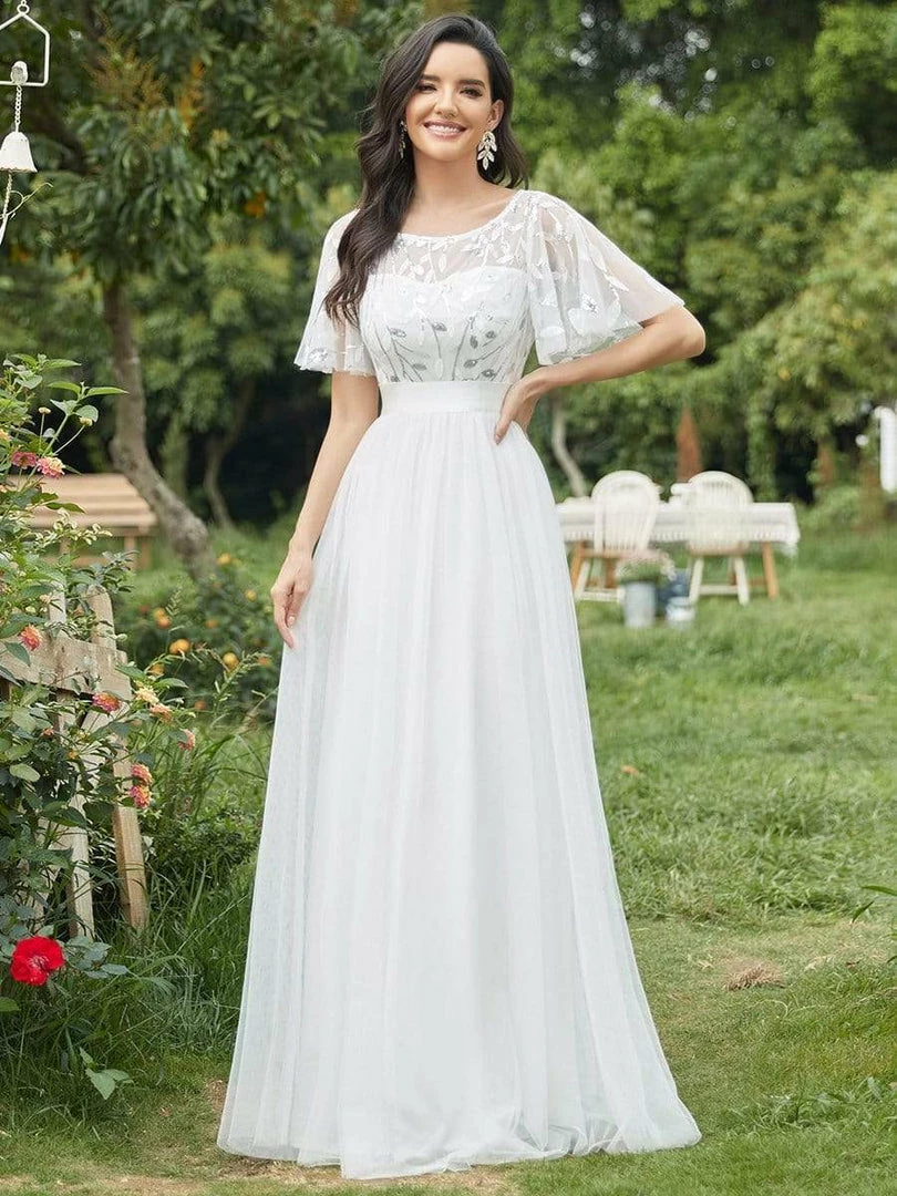 Ever-Pretty US Summer Dresses 2022 Elegant A-Line Short Sleeve Sequin Leaf Causal Wedding Dress 1 Ever-Pretty US Summer Dresses 2022 Elegant A-Line Short Sleeve Sequin Leaf Causal Wedding Dress