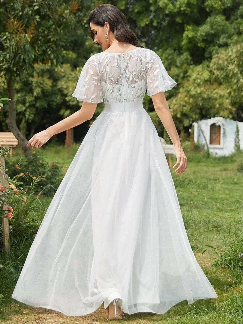Ever-Pretty US Summer Dresses 2022 Elegant A-Line Short Sleeve Sequin Leaf Causal Wedding Dress 2 Ever-Pretty US Summer Dresses 2022 Elegant A-Line Short Sleeve Sequin Leaf Causal Wedding Dress