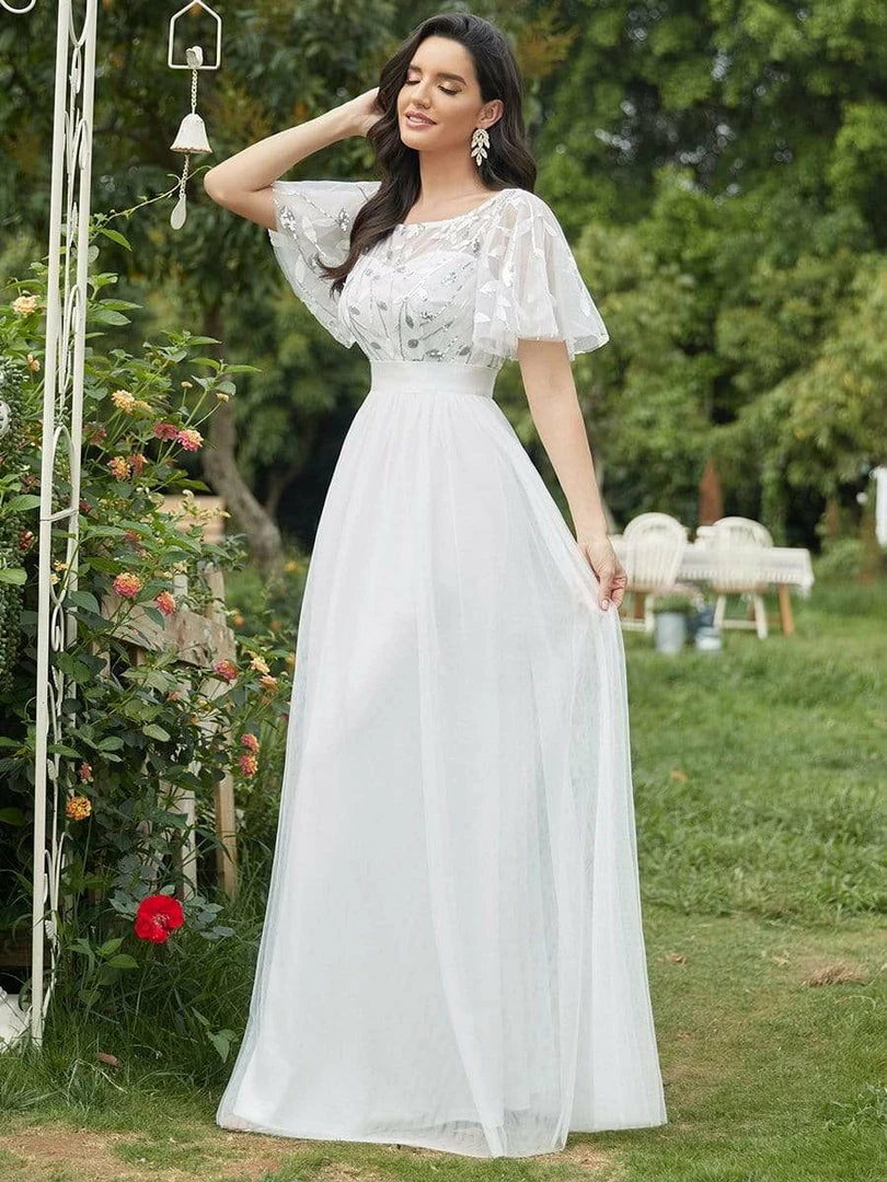 Ever-Pretty US Summer Dresses 2022 Elegant A-Line Short Sleeve Sequin Leaf Causal Wedding Dress 3 Ever-Pretty US Summer Dresses 2022 Elegant A-Line Short Sleeve Sequin Leaf Causal Wedding Dress