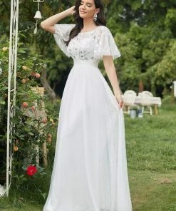 Ever-Pretty US Custom Size Women's A-Line Sequin Leaf Maxi Prom Dress With Sleeves