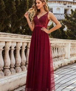 Ever-Pretty US Custom Size A-Line V-Neck Floral Lace Appliques Bridesmaid Dress Summer Dresses 2022