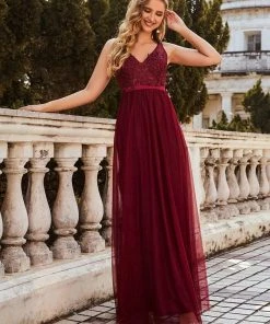 Ever-Pretty US Custom Size A-Line V-Neck Floral Lace Appliques Bridesmaid Dress Summer Dresses 2022