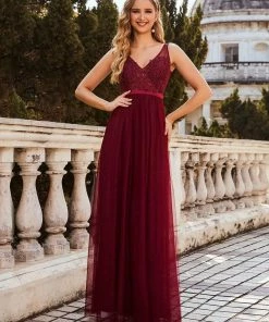 Ever-Pretty US Custom Size A-Line V-Neck Floral Lace Appliques Bridesmaid Dress Summer Dresses 2022