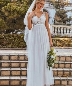 Ever-Pretty US Custom Size A-Line V-Neck Floral Lace Appliques Bridesmaid Dress Summer Dresses 2022