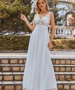 Ever-Pretty US Women's A-Line V-Neck Floral Lace Appliques Bridesmaid Dress