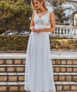 Ever-Pretty US Custom Size A-Line V-Neck Floral Lace Appliques Bridesmaid Dress Summer Dresses 2022