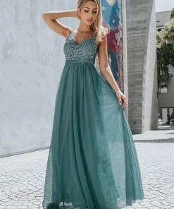 Ever-Pretty US Custom Size A-Line V-Neck Floral Lace Appliques Bridesmaid Dress Summer Dresses 2022