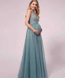 Ever-Pretty US Double V-neck Lace Applique Bodice Maxi Maternity Dress SHOP BY OCCASION