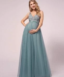 Ever-Pretty US Double V-neck Lace Applique Bodice Maxi Maternity Dress SHOP BY OCCASION