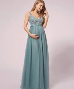 Ever-Pretty US Double V-neck Lace Applique Bodice Maxi Maternity Dress SHOP BY OCCASION