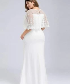 Ever-Pretty US Plus Size Round Neck Mermaid Wedding Dress With Ruffle Sleeves SHOP BY OCCASION