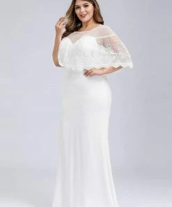 Ever-Pretty US Plus Size Round Neck Mermaid Wedding Dress With Ruffle Sleeves SHOP BY OCCASION