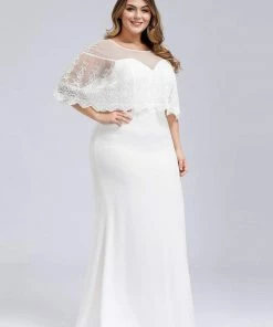 Ever-Pretty US Plus Size Round Neck Mermaid Wedding Dress With Ruffle Sleeves SHOP BY OCCASION