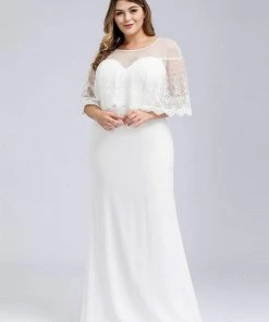 Ever-Pretty US Plus Size Round Neck Mermaid Wedding Dress With Ruffle Sleeves SHOP BY OCCASION