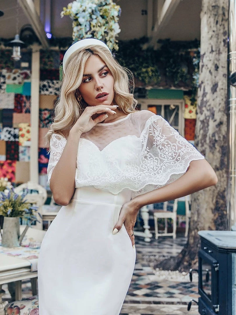 Ever-Pretty US Sweetheart Illusion Neckline Wedding Dress With Ruffle Sleeves SHOP BY OCCASION 3 Ever-Pretty US Sweetheart Illusion Neckline Wedding Dress With Ruffle Sleeves SHOP BY OCCASION