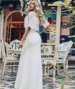 Ever-Pretty US Sweetheart Illusion Neckline Wedding Dress With Ruffle Sleeves SHOP BY OCCASION