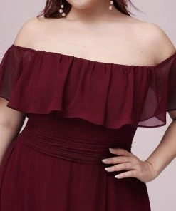 Ever-Pretty US Summer Dresses 2022 Plus Size Off The Shoulder Formal Bridesmaid Dress With Thigh Split