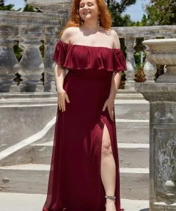Ever-Pretty US Summer Dresses 2022 Plus Size Off The Shoulder Formal Bridesmaid Dress With Thigh Split