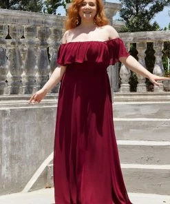 Ever-Pretty US Summer Dresses 2022 Plus Size Off The Shoulder Formal Bridesmaid Dress With Thigh Split