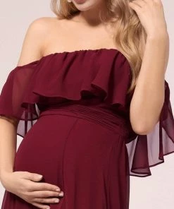 Ever-Pretty US SHOP BY OCCASION Maxi Chiffon Off The Shoulder Ruffled Maternity Evening Dress