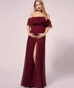 Ever-Pretty US SHOP BY OCCASION Maxi Chiffon Off The Shoulder Ruffled Maternity Evening Dress