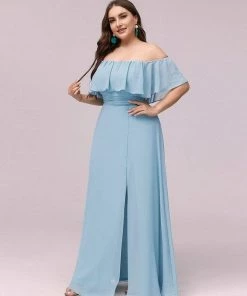 Ever-Pretty US Summer Dresses 2022 Plus Size Off The Shoulder Formal Bridesmaid Dress With Thigh Split