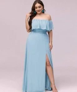 Ever-Pretty US Summer Dresses 2022 Plus Size Off The Shoulder Formal Bridesmaid Dress With Thigh Split