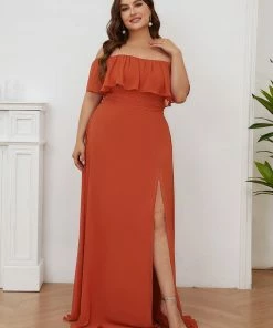 Ever-Pretty US Summer Dresses 2022 Plus Size Off The Shoulder Formal Bridesmaid Dress With Thigh Split