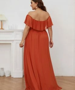 Ever-Pretty US Summer Dresses 2022 Plus Size Off The Shoulder Formal Bridesmaid Dress With Thigh Split