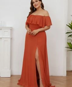 Ever-Pretty US Summer Dresses 2022 Plus Size Off The Shoulder Formal Bridesmaid Dress With Thigh Split