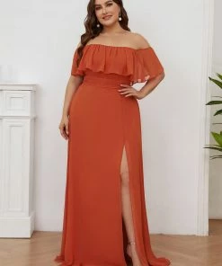 Ever-Pretty US Plus Size Sexy Side Split Long Chiffon Formal Dresses Summer Dresses 2022