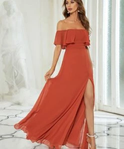 Ever-Pretty US Off The Shoulder Ruffle Bodice Long Flowy Chiffon Bridesmaid Dress
