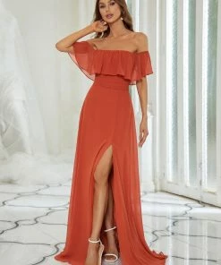 Ever-Pretty US Off The Shoulder Ruffle Bodice Long Flowy Chiffon Bridesmaid Dress