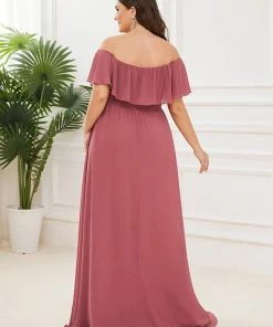 Ever-Pretty US Plus Size Ruffle Side Slit Long Chiffon Bridesmaid Dress