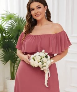 Ever-Pretty US Plus Size Ruffle Side Slit Long Chiffon Bridesmaid Dress
